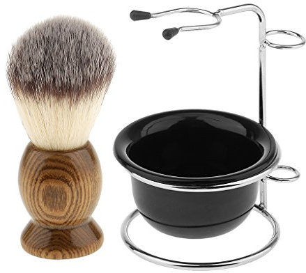 MagiDeal Kit Outils de Rasage Manuel pour Hommes Blaireau à Raser + Bol à Savon de Rasage + Support Stand de Rasoir/Brosse à Barbe