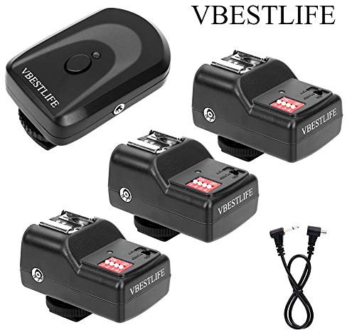 V BESTLIFE 433MHZ Disparador de Flash Flash Trigger Inalámbrico de 16 Canales con 1 Transmisor +3 Receptores+ 1 Cable de Alambre de Sincronización