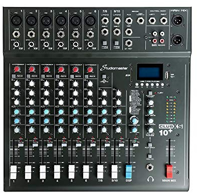 Studiomaster CLUB XS10+ 10 Channel Audio Mixer - Bluetooth, DSP Effects, USB & SD Media Recorder, Footswitch Control for Live Sound & Home Recording Applications