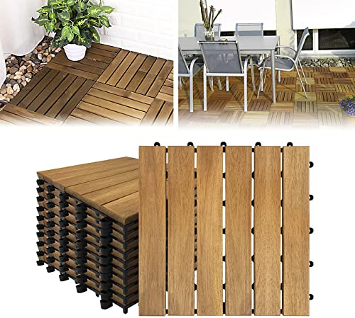 LARS360 6 Lattes Dalles en Bois d’Acacia Carrelage de Balcon, Emboîtables Dalles de Terrasse, Carrelage Sol Bois Dalles Clipsable Revêtement pour Jardin, Piscine, Balcon -Lot de 33 (3m²)