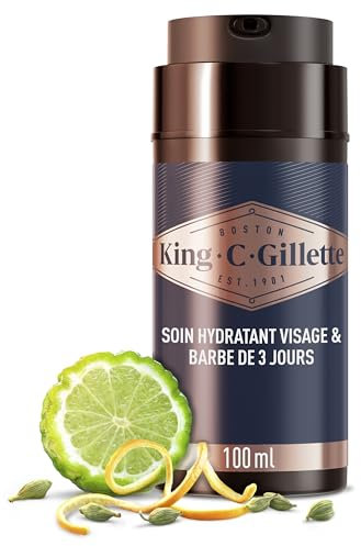Gillette King C Cura Idratante Per Uomo Per Il Viso E La Barba Corta, Ammorbidisce La Pelle Infuso Profumo Firma Con Note Di Bergamotto, Complesso Vitamina B, 100 ml