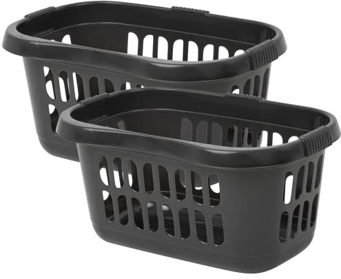 [Set of 2] - Large 60L Laundry Basket Hamper Plastic Hipster Clothes Washing Bedding Linen Storage - (Midnight Greyish)
