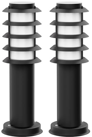 ledscom.de 2 pièces Lumière de chemin/Borne d'éclairage PORU pour l'extérieur, IP44, grille, 39 cm, noir, 1x E27 max. 40W