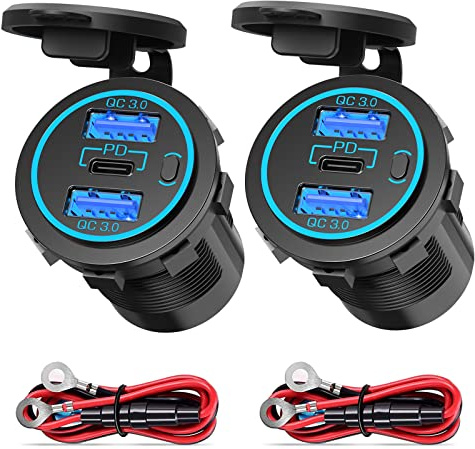 (3-USB 66W) 12V USBC Steckdose Einbau: PD3.0 Typ C USB-Buchse Wasserdicht 12 Volt KFZ Dose Zigarettenanzünder Adapter mit 3 Anschlüsse Schalter für iPhone Wohnmobil Auto Motorrad Boot LKW Wohnwagen