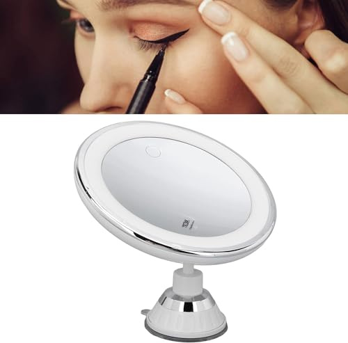 Espejo de Maquillaje con Aumento 10X y Luz LED Regulable, con Ventosa Antideslizante, 3 Modos de Iluminación (CálidoxFríoxxNatural), Ideal para Rutinas de Belleza Profesional en Casa | 10x de aumento, material ABS, ideal para maquillaje, fácil de instalar, luz blanca, cálida y ajustable