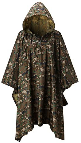 Poncho de lluvia para hombre, para bicicleta, resistente al agua, para exteriores, camuflaje y con capucha, chubasquero con capucha, marrón, Talla única