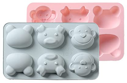 CANDeal 2er-Pack Tierseifenformen Antihaft-Tier-Jello-Form 6 Mulden Pralinenformen Silikon-Backformen Affen-Schwein-Frosch-Formen Für DIY-Süßigkeits-Kuchen-Plätzchen-Eiswürfel-Fondant-Pudding-Gelee