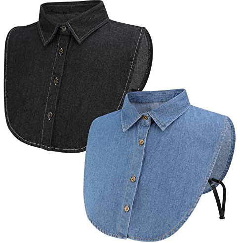XEPST 2 Pieces Womens Fake Collar Detachable, Half Shirts Blouse Collars Solid Color Denim Fake Collar False Shirt Dickey Collars Removable Choker Blouse Top for Women Girls Decorative Favors
