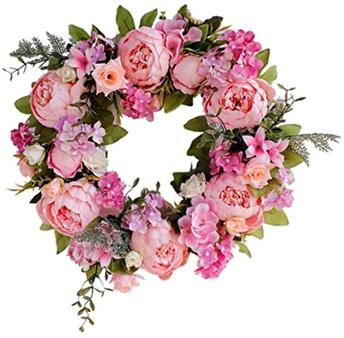 Dörrkrans - Blomsterkrans - Artificiell pion - Sidenkrans - Rosa - Dekoration för ingångsdörr - Kontor - Hem - Bröllpsfest