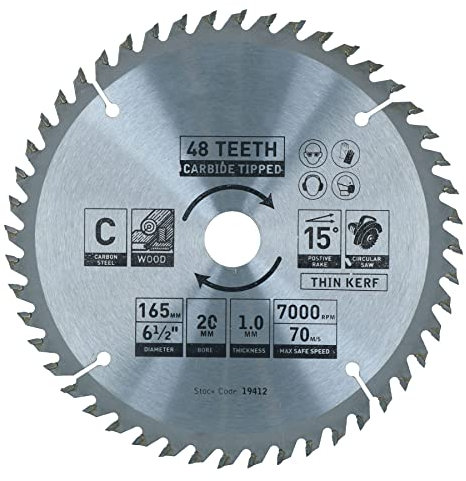 Circular Saw Blade 165mm x 16 / 20mm 48 Teeth TCT Cutting Disc Wood 1pc