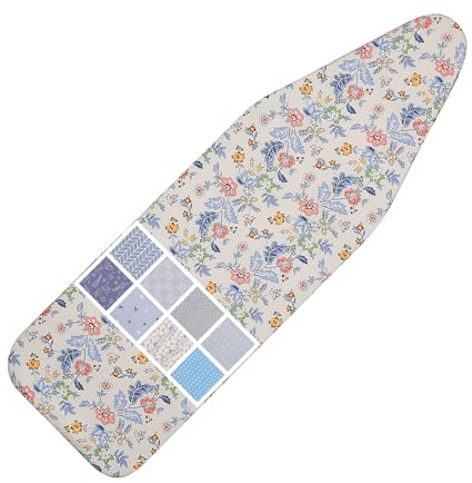 LCLW Ironing Board Cover and Pad Standard Size 15 x 54,3 Pairs of Hook and Loop Fastener Straps,Elastic Edges,Cotton Iron Board Cover with Scorch Resistant Thick Padding (Pattern C)