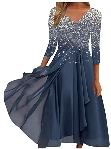 Kleider Damen Langarm Spitzenkleid Chiffon Cocktailkleid Festliches Knielang elegante Ballkleid Brautjungfernkleider Für Hochzeit Midi Abendkleider Freizeit Lose Sommerkleid Lang Boho Blumenkleid