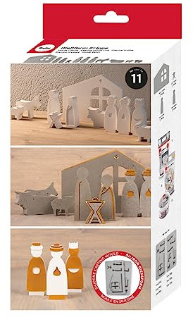 Rayher Silikon Gießform Krippe, 2teilige Form mit 11 Einzelmotiven, zum Ausgießen mit Kreativ-Beton, Schmuck-Beton, Raysin-Gießpulver, Gießharz, Wachs, 36131000, Grau, Box