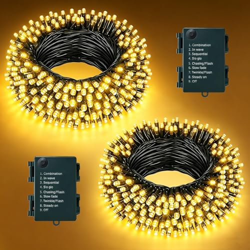 Hopelit LED Lichterkette Außen Batterie 2 Stück, 5m 50 LEDs Warmweiß, Lichterkette Outdoor mit Timer und 8 Modi, Wasserdicht Lichterkette Innen für Garten, Party, Balkon, Hochzeitsdeko