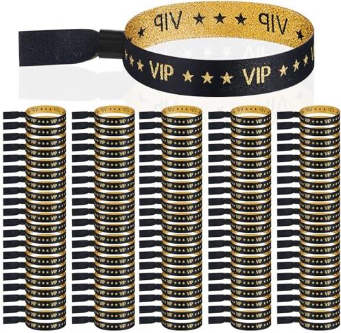 Tigeen 100 Stück VIP-Armbänder, Stoff für Veranstaltungen, Partys, VIP-Armbänder für Hochzeit, Konzert, Messe (schwarz)
