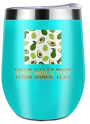 Miujonvy Weinglas Tumbler mit Deckel Ihr individuelles Bild Doppelwand Vakuum Edelstahl Reisebecher für Wein Rotlicht Cyan