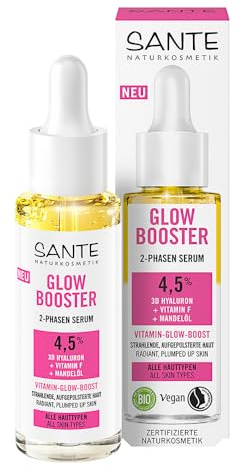 SANTE Naturkosmetik Glow Booster 2-Phasen Serum - 30 ml - mit 3D Hyaluron, Vitamin F & Mandelöl - Gesichtspflege mit Glow-Effekt - für alle Hauttypen - vegan & dermatologisch getestet