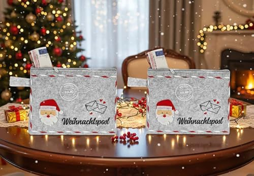KAMACA 2er Set Geschenktaschen Filz mit Weihnachtsmann Applikation Originelle Verpackung für Geldgeschenke Präsente Geld & kleine Aufmerksamkeiten Weihnachten (2er Set Filz Tasche Weihnachtspost)