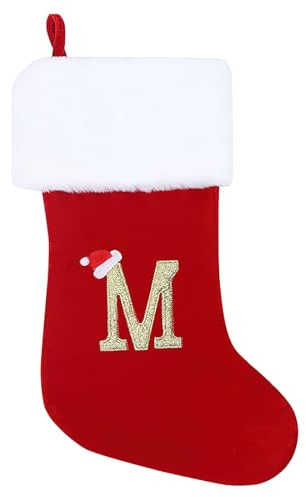 Personalized Christmas Stockings 45 cm Initial Monogram Embroidered Letter Christmas Stocking Red Velvet Xmas Stockings Classic Christmas Stockings Holiday Decor Tree Decoration for Kids & Adults (M)