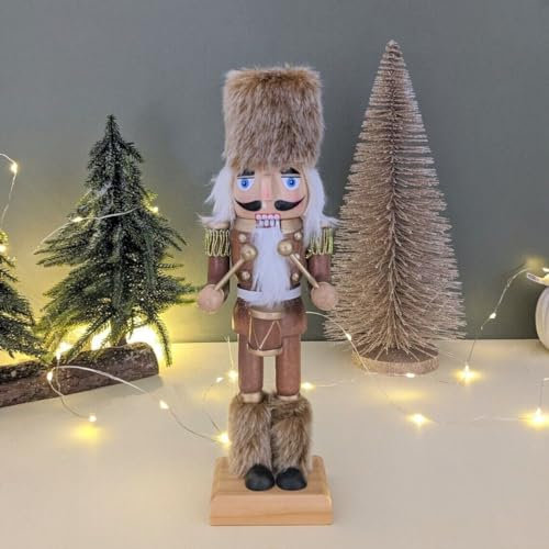 Fyne-Finds Christmas Brown Nutcracker Soldier Wooden Xmas Ornament Decor Drummer Soldier 25cm