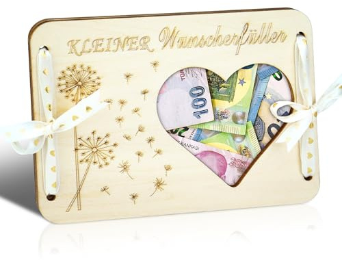 TAKULA Wunscherfüller Geldgeschenk-Box 18x12cm für Geburtstag & Hochzeit | Holz, Geldscheine & Münzen passen, personalisierbarer Deckel, für Geburtstag, Hochzeit, Weihnachten, Jubiläum