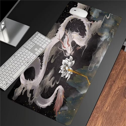 Tapis de Souris XXL Tapis de Souris Grand Dragon-Lotus Tapis de Souris Gaming 700x400x2mm Grand Tapis de Bureau sous Main avec Base en Caoutchouc antidérapante pour Bureau Maison
