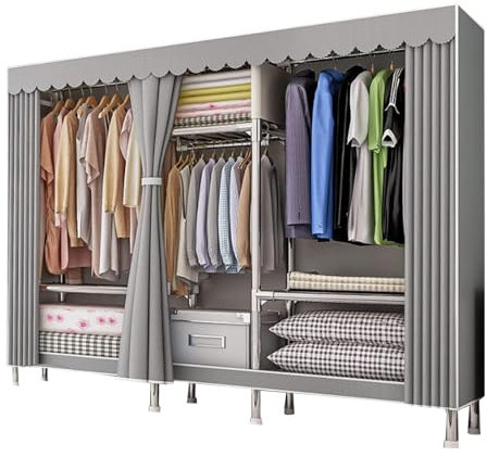 DETMOL Kleiderschrank Stoff,Wardrobe Closet Stoff Regal Garderobenschrank Faltschrank Mit Stoff,Farbewahl 106x46x173 cm (Grau)