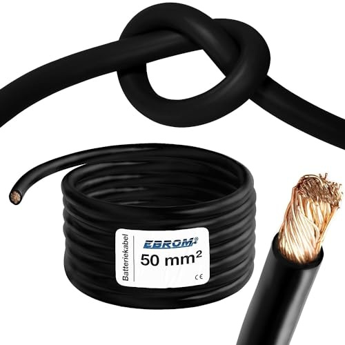 EBROM HI-FLEX 3 Meter hochflexibles Batteriekabel Massekabel SCHWARZ 50 mm² | Batterie Kabel 50 mm2 - MASSEKABEL - extrem leicht verlegbar - für PV, Boot, Solar, Industrie, LKW, KFZ, Caravan