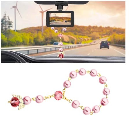 JNNJ Accessoires Suspension Rétroviseur Voiture, Chapelet Pour Rétroviseur Suspendu De Voiture Pendentif Rétroviseur, Accessoires Suspension Voiture Décors D'intérieur Pour Femmes(Rose+Or)