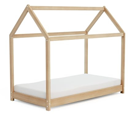 AT4 - Cuna bebé casita madera - Marrón - 70 x 140-145 x 77 x 124 cm