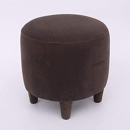 CCKUHN 13 Zoll runde Fußstütze aus getuftetem Samt, moderner Fußhocker aus Massivholz mit 4 Holzbeinen, Fußstütze für das Wohnzimmer/zusätzlicher Sitz/Schuhwechselhocker, Beige