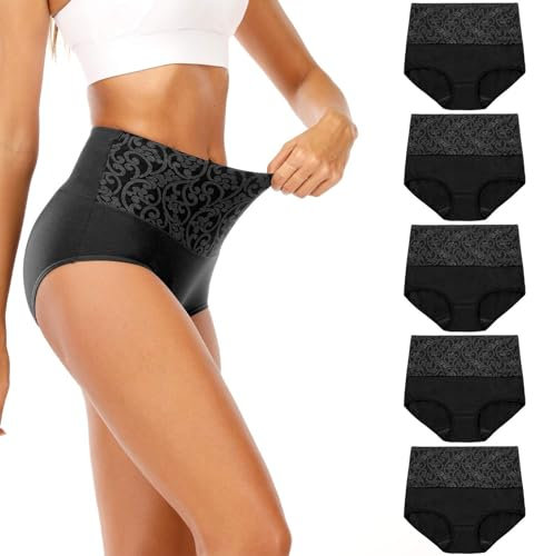 SRZYMJ Unterhosen Damen Hohe Taille Weiche Panties Schwarz Mit Spitze Unterwäsche Frauen Baumwolle Spitze Taillenslip Nahtlos Weiß Strings Multipack Slips Spitze Sexy Strings Mit Breitem Bund