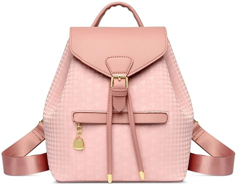 FOLOVEYA Sac à Dos Femme Élégant Sac à Main Anti-vol Imperméable Backpack Chic Impression Multipoches Dames Sacs Tote Bandoulière pour Le Voyage Loisir Shopping Travail Bureau Cuir PU Rose