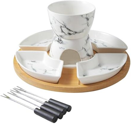 Folpus Caquelon à Chocolat, Service à Fondue à Bougie Chauffe-Plat pour la Maison, Ensemble Chauffe-Beurre en céramique, Bol à Fondue pour Chocolat et