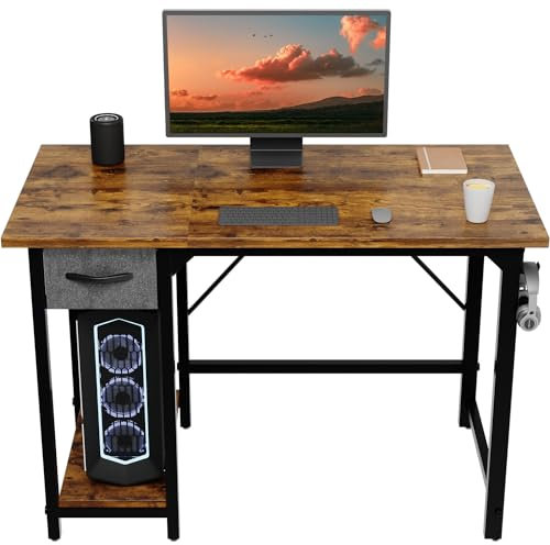 Devoko Schreibtisch, Computertisch PC Tisch mit Kopfhörer Halter und Schubladen, Mini Bürotisch Schreibtisch Holz Officetisch fürs Büro, Wohnzimmer, Office, Home, 100 x 50 x 75 cm