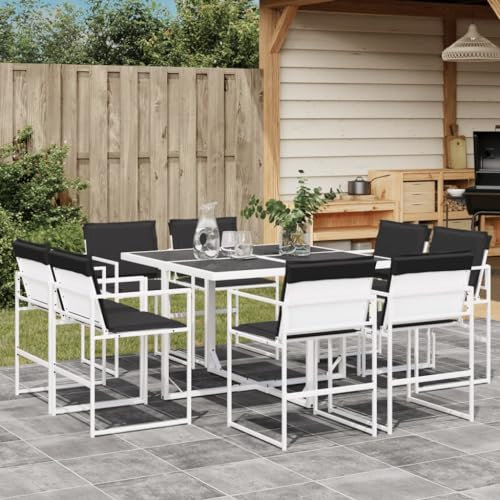 Tidyard 9-TLG. Gartenmöbel Set, Sitzgruppe, Lounge Möbel Outdoor, Terrassenmöbel Balkonmöbel Set, Gartengarnitur Sitzgarnitur Garten Essgruppe, mit Kissen Weiß Textilene4 44