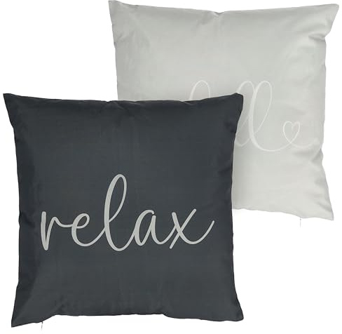Cepewa Outdoor Kissen 2er Set Sprüche 2 Motive | 45x45x10cm Polyester 350g Füllung | Dekokissen Wasser- und schmutzabweisend Reißverschluss (1 x 2er Set Outdoorkissen Chill&Relax)