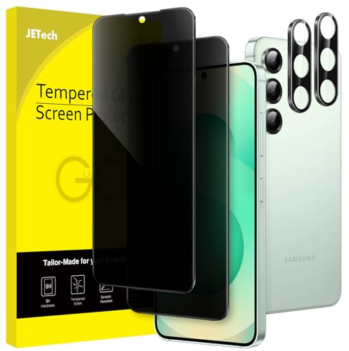 JETech Verre Trempé Anti-Espion pour Samsung Galaxy S25 Plus, Lot de 2+2 | Protection Caméra, 9H Protection D'écran, Compatible Empreinte Digitale ID