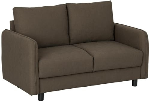 HOMCOM Sofa 2 Sitzer modern Couch mit Armlehne, 2 Wurfkissen Polstersofa mit Stauraum S-Federn und Gummibändern, klein Loungesofa mit Samtoptik für Wohnzimmer, 136 x 75 x 84 cm, Braun