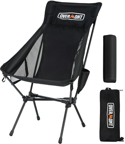 OVERMONT Lightweight Portable Camping Chair- Ultralight Folding Backpacking Chair, Support up to 330Lbs Compact Beach for Adults with Carry Bag for Hiking Fishing Outdoor Camp Travel