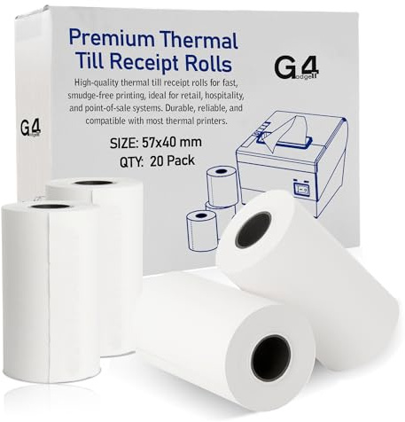G4GADGET 20 Pack 57x40mm Thermal Paper Till Rolls – Premium BPA-Free Receipt Rolls for PDQ Credit Card Machines, POS, EPOS, Cash Registers – Compatible with Verifone, Ingenico, Worldpay & More