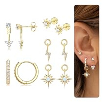 FIOROYAL Boucles d'Oreilles Femme Argent 925 Plaquée Or 14K Petites Boucles d'Oreilles Creoles CZ Flat Back Clou d'Oreilles Boucle d'oreille Cartilage Pour Plusieurs Piercings Bijoux Femme Or/Argent
