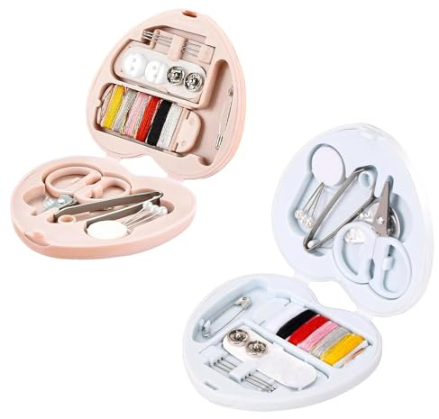 Mini Sewing Kit, Needle and Thread Kit, 2 Boxes | Compact Travel Sewing Kit with Scissors, Thimble, Buttons, Safety Pins and more