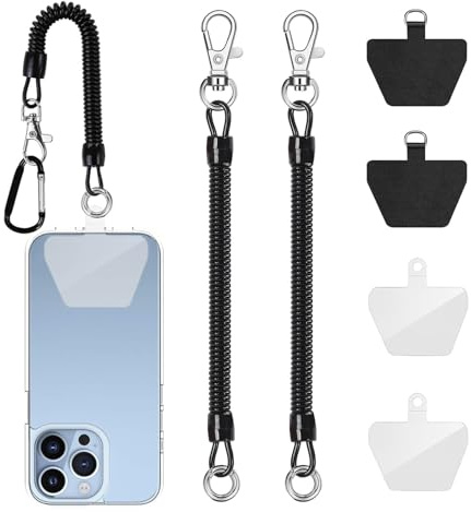 LunarCharm 2 Pack Phone Tether Anti-theft Phone Strap Coiled Cord for Outdoor Hiking and Climbing with Phone Chain Holder for Most Smartphones