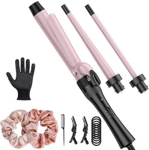 Skinny Pencil Barrel Curling Wand Iron Tongs 10mm-32mm, Anti-Scald Top, 3 in 1 Hair Curler, PTC Ceramic LCD 180°C & 210°C Gifts for Girl Women