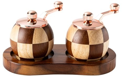 Fuhjythy Ensemble de Moulin à Sel et à Poivre à Manivelle en Damier, Broyeur Manuel Tendance, Cadeau de Cuisine