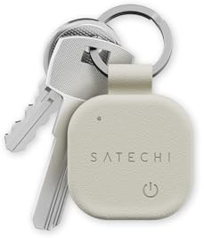 SATECHI FindAll Buscador de Llaves con Apple Find My, Carga Inalámbrica, Alerta de Olvido con Sonido Potente, Llavero GPS Localizador de Llaves para Series iPhone 17 16 15, iPad, Mac y más – Beige