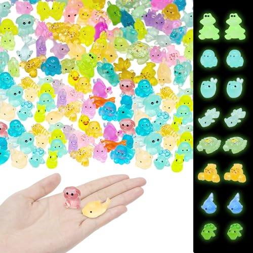 IETWATE Lot de 150 mini figurines lumineuses, en résine, petites figurines colorées pour décoration de jardins paysagers, aquariums et bassins à poissons