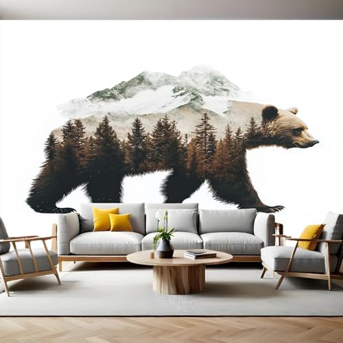 Animal Papel Pintado Fotografía oso pardo de montaña del bosque Fotomurales Decorativos Pared 300x210 cm Sofá Fondo Pared Pintado Papel Tapiz TV Dormitorio Fotomural Sala Mural