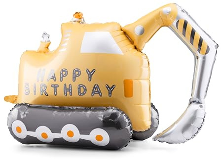 XXL Bagger Folienballon selbststehend Helium Luftballon Baustelle Kindergeburtstag & Partydeko stabil & langlebig Geschenk für Jungen & Mädchen, wiederverwendbar (Folienballon Bagger)
